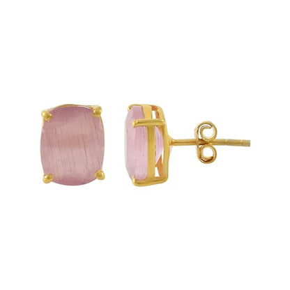Women's 18K Gold Plated 8x10mm Princess Cut Gemstone Stud Earrings – Birthstone Jewelry for Her – Classic Cushion Studs - color: Rose Elisha