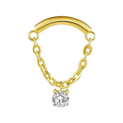 BelezaDosas G23 Titanium Labret Studs Threadless Push-in Labret Press Fit 16G Cluster Helix Lobe Conch Tragus Push Back Piercing Jewelry - style: gold chain CZ