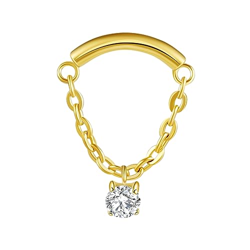 BelezaDosas G23 Titanium Labret Studs Threadless Push-in Labret Press Fit 16G Cluster Helix Lobe Conch Tragus Push Back Piercing Jewelry - style: gold chain CZ