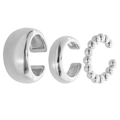 3 Pcs Ear Cuffs for Women Non Piercing Earrings Set 14K Gold/Silver Plated Ear Cuff for Non Pierced Ears Chunky Thin Clip On Earring Fake Earrings - color: Silver