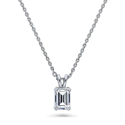 BERRICLE Sterling Silver CZ Solitaire Pendant Necklace for Women, Gold Flashed, Cubic Zirconia - Asscher, Emerald, Heart Shaped, Princess, Round Cut - style: Emerald Cut