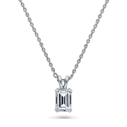 BERRICLE Sterling Silver CZ Solitaire Pendant Necklace for Women, Gold Flashed, Cubic Zirconia - Asscher, Emerald, Heart Shaped, Princess, Round Cut - style: Emerald Cut