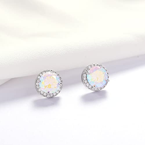 YOQUCOL Bright 8MM,10MM Cubic Zirconia Crystal Stud Earrings Round Pierced Earrings For Women - color: 10MM-AB-Color