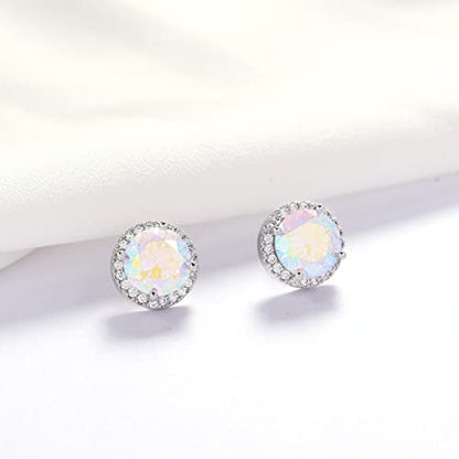 YOQUCOL Bright 8MM,10MM Cubic Zirconia Crystal Stud Earrings Round Pierced Earrings For Women - color: 10MM-AB-Color