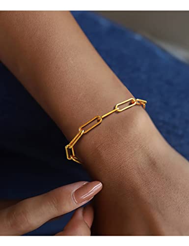 nometo 925 Sterling Silver Paperclip Chain Bracelet 3/4/5mm | Silver Bracelet for Women Men Silver Bracelet 6.5-9 Inches - color: Gold 5mm, size: 8