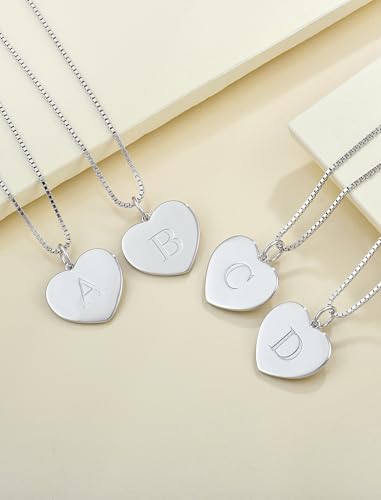 YL Initial Necklace 925 Sterling Silver Square/Round/Heart Letter Pendant A-Z Alphabet Polished Jewelry for Women - color: Letter-C, style: Heart Shaped