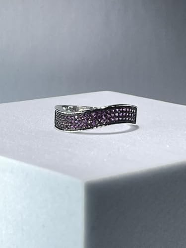 HEXAJOLIE Ribbon Statement Band Ring for Women | Elegant Gold Jewelry Accessories | Perfect for Party & Date Night | Hypoallergenic & Durable - color: Silver/Purple