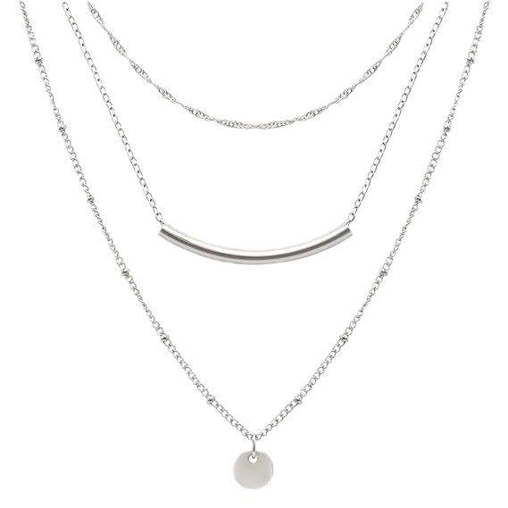 Layered Necklace Double Layered Chain Gold Necklace Stack Fashion Jewelry Gift for Women - color: Silver Stacked Necklace