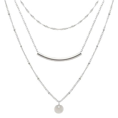 Layered Necklace Double Layered Chain Gold Necklace Stack Fashion Jewelry Gift for Women - color: Silver Stacked Necklace