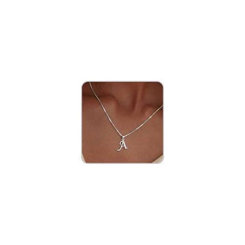 Initial Necklace for Women, 14K Gold Silver Plated Box Chain Letter Pendant, Trendy Name Necklace, Dainty Personalized Charm Jewelry Gift for Her - color: Silver, style: A.