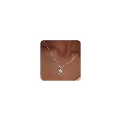 Initial Necklace for Women, 14K Gold Silver Plated Box Chain Letter Pendant, Trendy Name Necklace, Dainty Personalized Charm Jewelry Gift for Her - color: Silver, style: A.