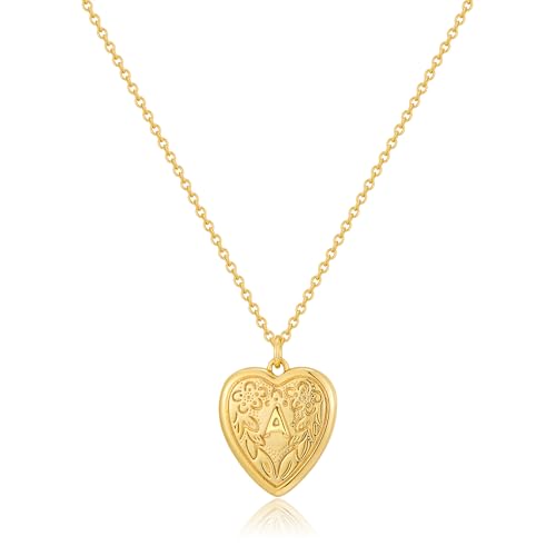 Gold Initial Heart Letter Pendant Necklace Jewelry for Women | 14K Gold Plated Fashion Waterproof Statement Cute Necklaces Dainty Personalized Name Friendship Couple Gifts for Women - color: Initial A