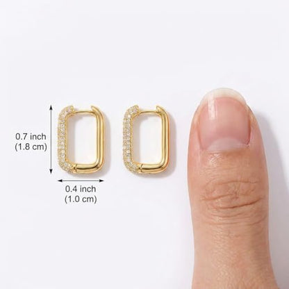 U Shaped Hoop Earrings for Women - Cubic Zirconia Pave Huggie Earrings, Skin-Friendly Geometric Jewelry for Anniversary & Daily Wear, Gift for Her - color: Gold