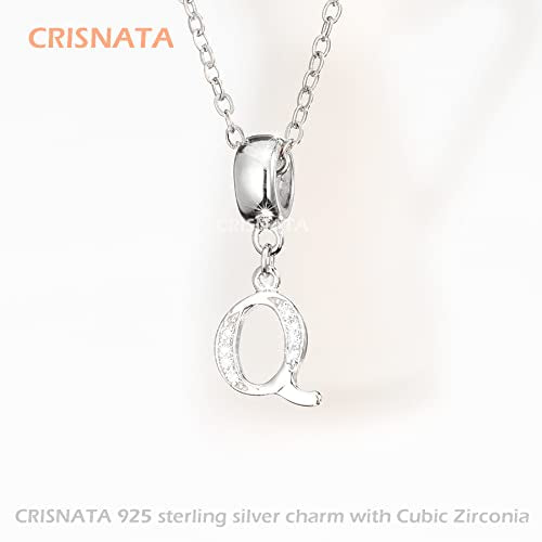 26 Letter Pendant Charms, Polished 925 Sterling Silver Complete Initial A-Z Dangling CZ Stone Alphabet Beads, fits European Bracelet Necklace, Gift for Mother/Father/Daughter/Son/Sister/Aunt - color: Letter Q CZ Pendant Charm