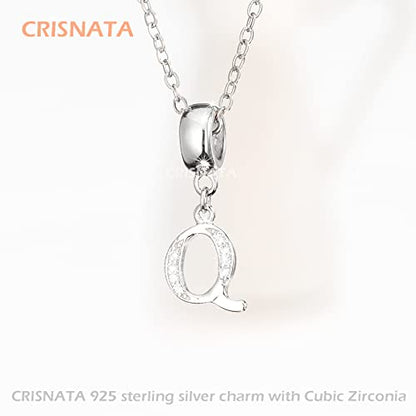 26 Letter Pendant Charms, Polished 925 Sterling Silver Complete Initial A-Z Dangling CZ Stone Alphabet Beads, fits European Bracelet Necklace, Gift for Mother/Father/Daughter/Son/Sister/Aunt - color: Letter Q CZ Pendant Charm