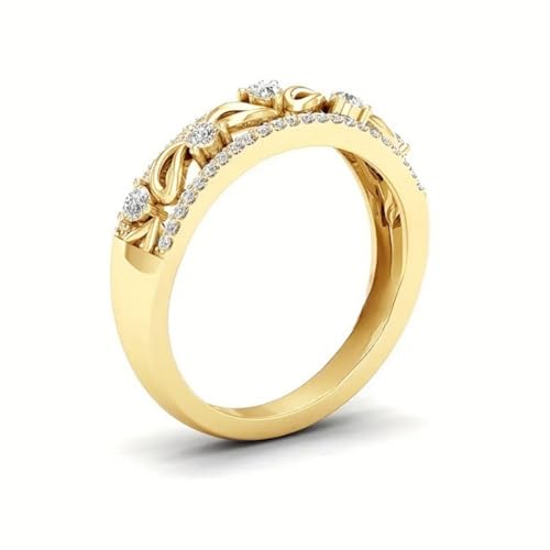 Teardrop Double Row Ring for Women,Gold Plated Micro Pavé Cubic Zirconia,Minimalist Office Stackable Band - color: Gold