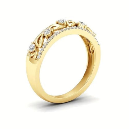 Teardrop Double Row Ring for Women,Gold Plated Micro Pavé Cubic Zirconia,Minimalist Office Stackable Band - color: Gold