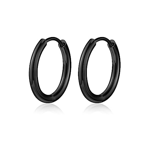 Titanium Huggie Hoop Earrings Hypoallergenic Nickel Free Hinged Sleeper Earrings for Sensitive Skin Cartilage Helix Lobes - style: black 8mm