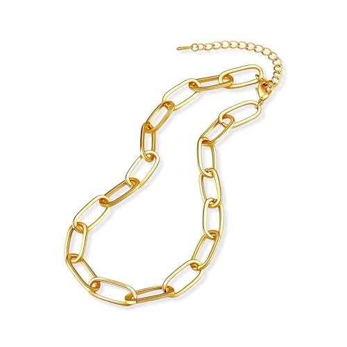 KesaPlan Gold Chain Necklace Bracelet and Earrings for Women Silver Chunky Jewelry Set, 14K Gold Plated Ladies Dainty and Chunky Chain Link Paperclip Jewelry Set for Women Gifts - style: Paperclip Set Gold 3