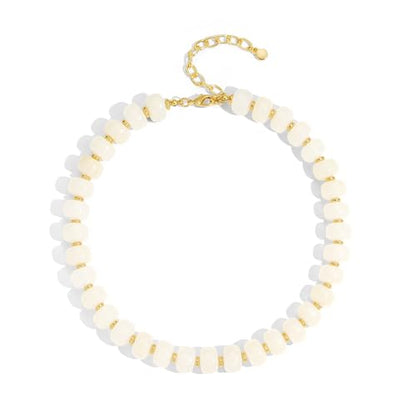 Chunky Colorful Choker Necklace for Women - Summer Beach Round Resin Beads Necklace, Trendy Statement Summer Beach Jewelry Birthday Gifts for Vacation Holiday - color: 14mm Shell White Beads