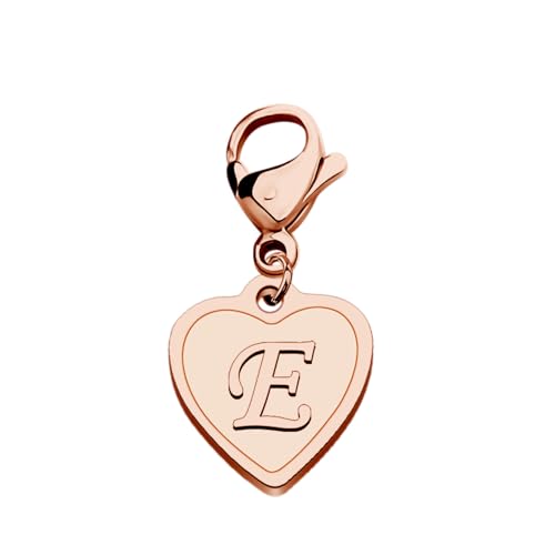 FAADBUK Initial Letter A-Z Alphabet Heart Charms for Jewelry Bracelet Keychain Necklace Initial Stainless steel Clasp Clip on Charm - color: intial E RG