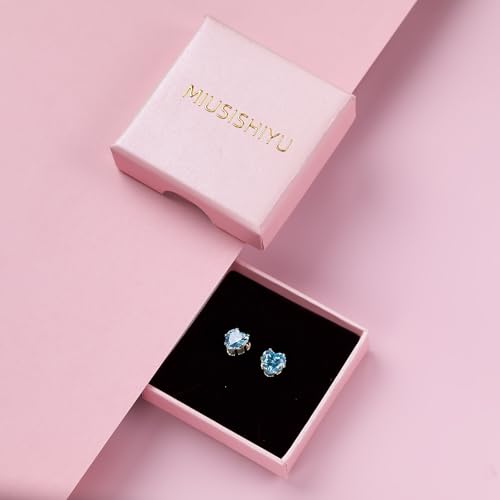8mm Heart-Cut Birthstone Stud Earrings for Women – 18K Gold Plated Hypoallergenic Cubic Zirconia Earrings, Nickel Free, 12 Months Colors, Everyday Jewelry, Gift for Her, Bridal, Birthday, Christmas - color: 12 Dec Sapphire