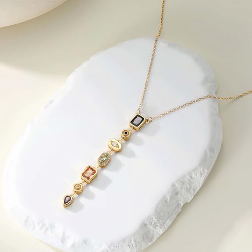 18K Gold Plated Seven Chakra Necklace for Women, Dainty Y Necklace Lariat Drop Pendant, Crystal Healing Yoga Jewelry Gifts - color: Gold