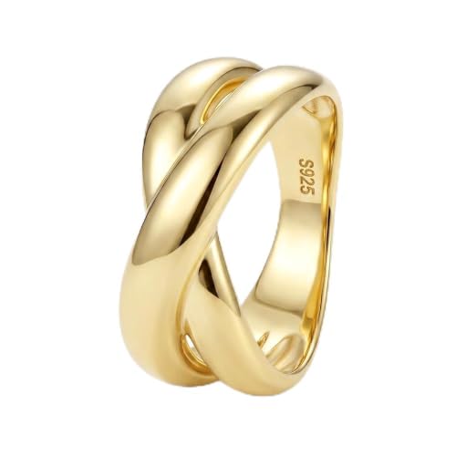 Cross Ring 14K Gold Plated 925 Silver with CZ, Stackable Rings - color: Intertwined 14K Gold, size: 7