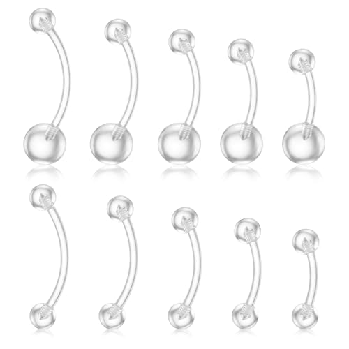 10pcs Plastic Belly Button Rings 14g Plastic Pregnancy Belly Rings | Curved Barbell Navel Piercing Retainers Jewelry Invisible Navel Ring for Work Surgery