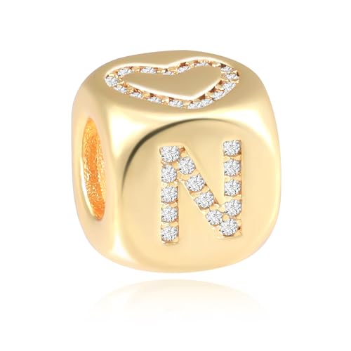Letter Charms for Necklace and Bracelets,14K Gold Plated Women's Bead Charms, A-Z Alphabet Initial Beads Name Pendant DIY Jewelry Birthday Gift for Women - style: Charm-N
