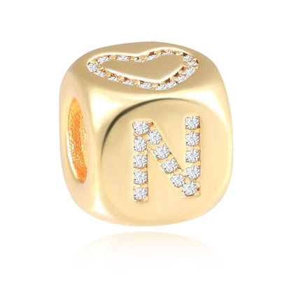Letter Charms for Necklace and Bracelets,14K Gold Plated Women's Bead Charms, A-Z Alphabet Initial Beads Name Pendant DIY Jewelry Birthday Gift for Women - style: Charm-N
