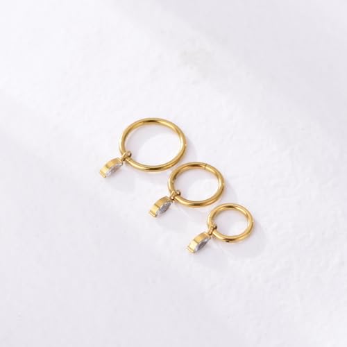 Ourania 16G Gold Stainless Steel Zircon Dangle Huggie Hoop Rook Piercing Helix Hoop Earring Tragus Hoop Cartilage Piercing for Women - color: Eyes Gold 2PCS, size: 1.2*8mm 2pcs