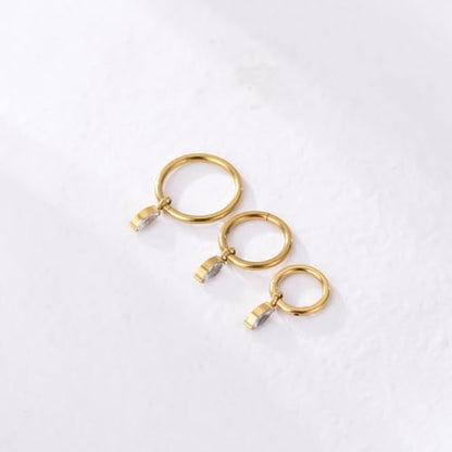 Ourania 16G Gold Stainless Steel Zircon Dangle Huggie Hoop Rook Piercing Helix Hoop Earring Tragus Hoop Cartilage Piercing for Women - color: Eyes Gold 2PCS, size: 1.2*8mm 2pcs