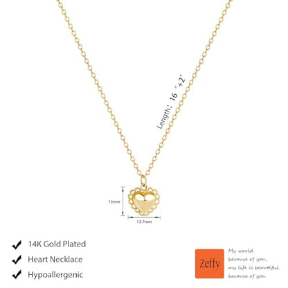 Zeffy Dainty Gold Heart Necklace for Women Trendy 14K Gold/Silver Plate Cute Heart Pendant Choker Necklaces Gold Love Heart Chain Necklace for Women Dainty Gold Jewelry Gifts for Women - style: Flower Heart Necklace-Gold