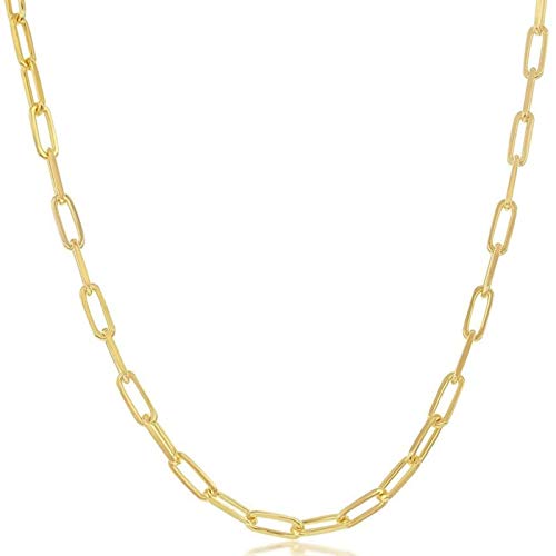 Paperclip Chain Necklace for Women | Sterling Silver or 14K Gold Plated | 2.8mm 3.2mm 5.5mm | 16–30 Inch Italian Link Layering Chain - color: 14K Gold Plated – 2.8mm