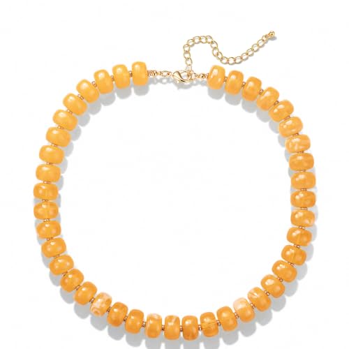 Chunky Beaded Necklaces for Women，Minimalistic Modern Jewelry | Colorful Boho Collar Necklace, Large Round Beads Resin Choker Necklace, Y2K Summer Beach Jewelry for Women - color: orange