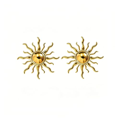 Gold Statement Earrings For Women, 14K Gold Plated Textured Geometric Drop Earrings - Hypoallergenic Stainless Steel Statement Earrings for Women, Waterproof Fan-Shaped Dangle Earrings for Beach & Daily Wear - color: Sunburst DKE252088GL