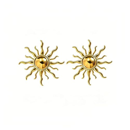 Gold Statement Earrings For Women, 14K Gold Plated Textured Geometric Drop Earrings - Hypoallergenic Stainless Steel Statement Earrings for Women, Waterproof Fan-Shaped Dangle Earrings for Beach & Daily Wear - color: Sunburst DKE252088GL