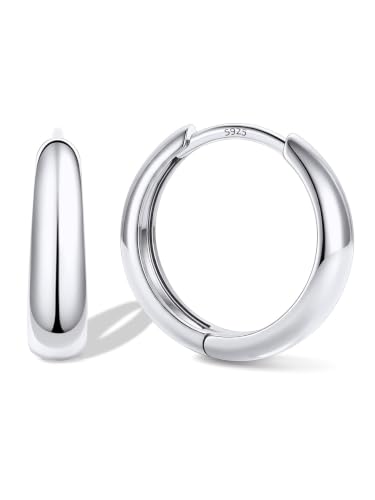 Bestyle Gold Huggies Earrings for Women Hypoallergenic 925 Sterling Silver Post Huggie Hoop Earrings Thick Lightweight Small Hoop Earrings 8/10/12/14mm - color: Silver, size: 14mm