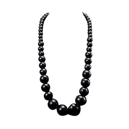 Fuqimanman2020 Chunky Large Simulated Pearl Choker Necklace Drop Dangle Earrings Crystal Bib Big Round Beaded Strand Multicolor Costume Statement Wedding Jewelry Set for Women Brides - color: Wooden Black