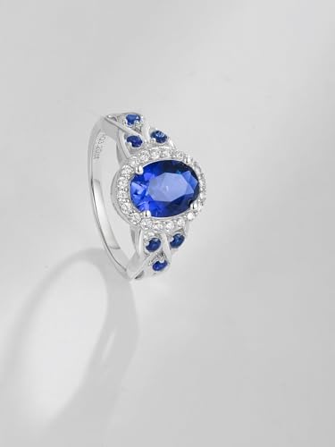 2-3 Carat Oval Engagement Ring 925 Silver Celtic Knot Birthstone Rings for Women Hypoallergenic Amehtyst/Aquamarine/Emerald/Ruby/Sapphire Cocktail Rings Jewelry Size 6-10 - color: A. Sapphire