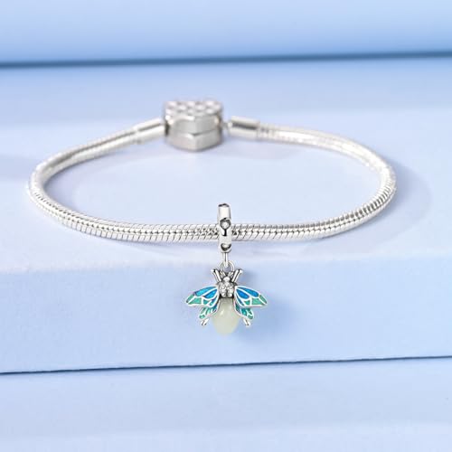 LNQOBU 925 Sterling Silver Charms Color-changing Chameleon Dangle Charm Beads Glow in the Dark Charme fits Pandora Bracelets and Necklace Jewelry Gift for Women - style: Blue Firefly Pendant