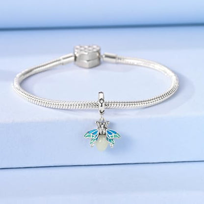 LNQOBU 925 Sterling Silver Charms Color-changing Chameleon Dangle Charm Beads Glow in the Dark Charme fits Pandora Bracelets and Necklace Jewelry Gift for Women - style: Blue Firefly Pendant