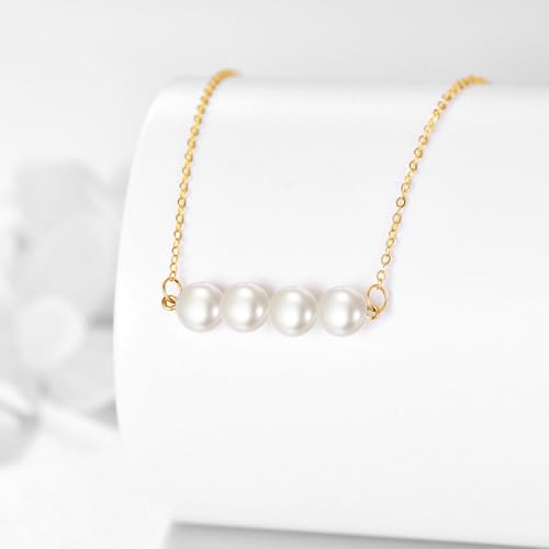 KECHO 14K Real Gold Beads Pendant Necklace Solid Yellow Gold Jewelry Anniversary Birthday Gifts for Women - color: White Pearl 4