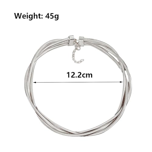 Chunky Gold Statement Choker Neckalce for Women Layered Snakebone Chain Collar Necklace Twist Wrap Stainless Steel Choker Punk Aesthetic Jewelry Gifts - color: Silver
