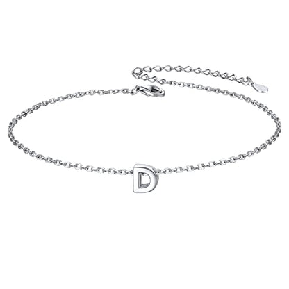 ChicSilver Initial Bracelet for Women 925 Sterling Silver Letter Initial Bracelet Dainty Personalized 26 Alphabet Jewelry Gifts for Birthday Anniversary Wedding - style: D
