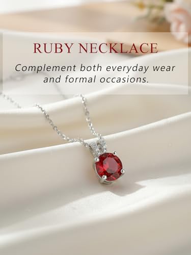 CYW Genuine Sapphire/Emerald/Ruby/Moissanite Necklace for Women, Really Authentic Solid 925 Sterling Silver, 16"/18"/20" Adjustable Chain, Anniversary Mother's Day Valentines Gift - color: Ruby - Round - White Gold, size: 8mm