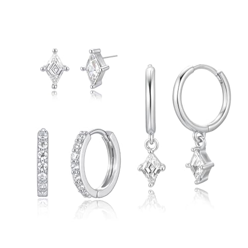 Earrings For Women 14K Gold/18K White Gold Plated Hypoallergenic 925 Sterling Silver Stud Trendy Minimalist Style For Formal Everyday Prom Bridal Bridal Wedding - color: Z-Set-Dangle Rhombus-Silver