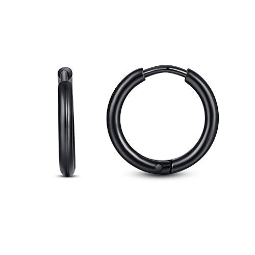 FOSIR Stainless Steel Small Huggie Hoop Earrings for Women Men Cartilage Earring Hoops, 6/8/10/12mm Diameter - style: 6mm Black(2pcs)