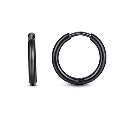FOSIR Stainless Steel Small Huggie Hoop Earrings for Women Men Cartilage Earring Hoops, 6/8/10/12mm Diameter - style: 8mm Black(2pcs)